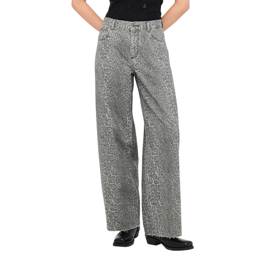 Pantaloni Donna flare con stampa animalier Grigio modella frontale