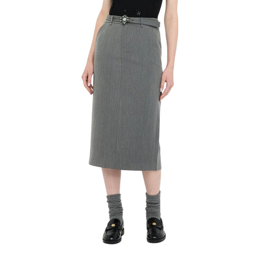 Gonna longuette Donna con cinta con gioiello Grigio modella frontale
