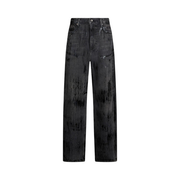 Jeans Donna flare con spalmature Nero