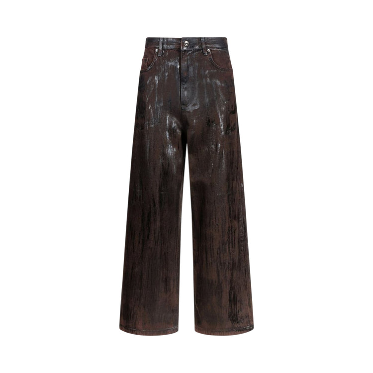 Jeans Donna flare con spalmature Marrone
