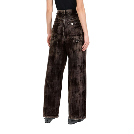 Jeans Donna flare con spalmature Marrone modella retro