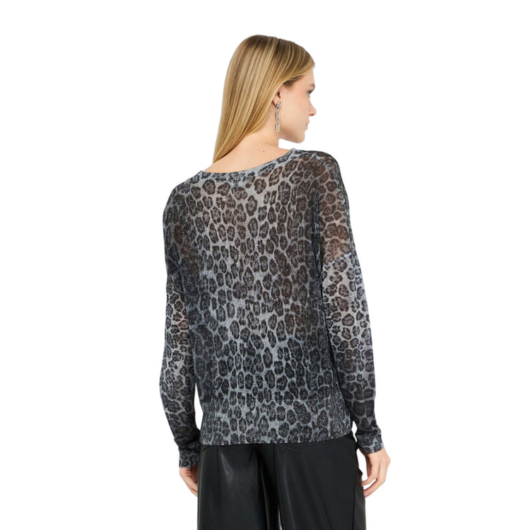 Maglia Donna in lurex con stampa animalier modella retro