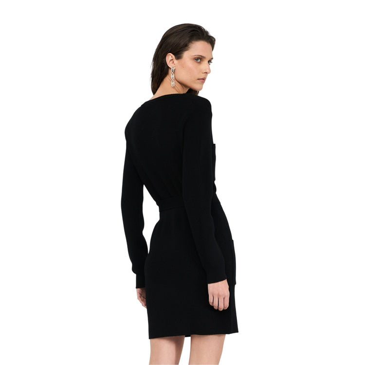 Abito Donna in maglia con spalline imbottite e bottoni modella retro