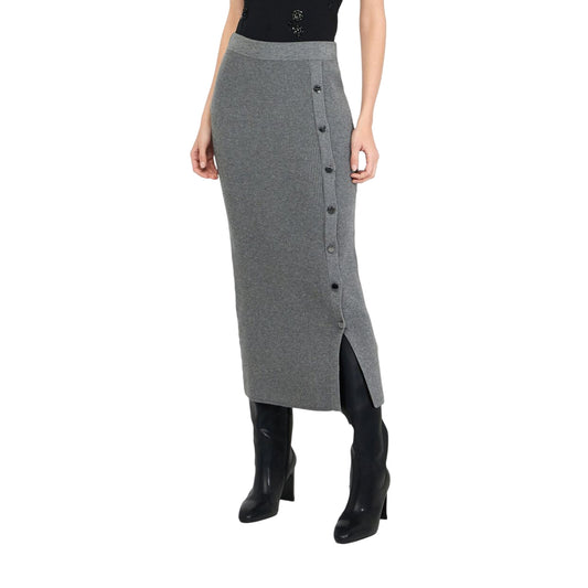 Gonna Donna lunga con bottoni Grigio modella frontale
