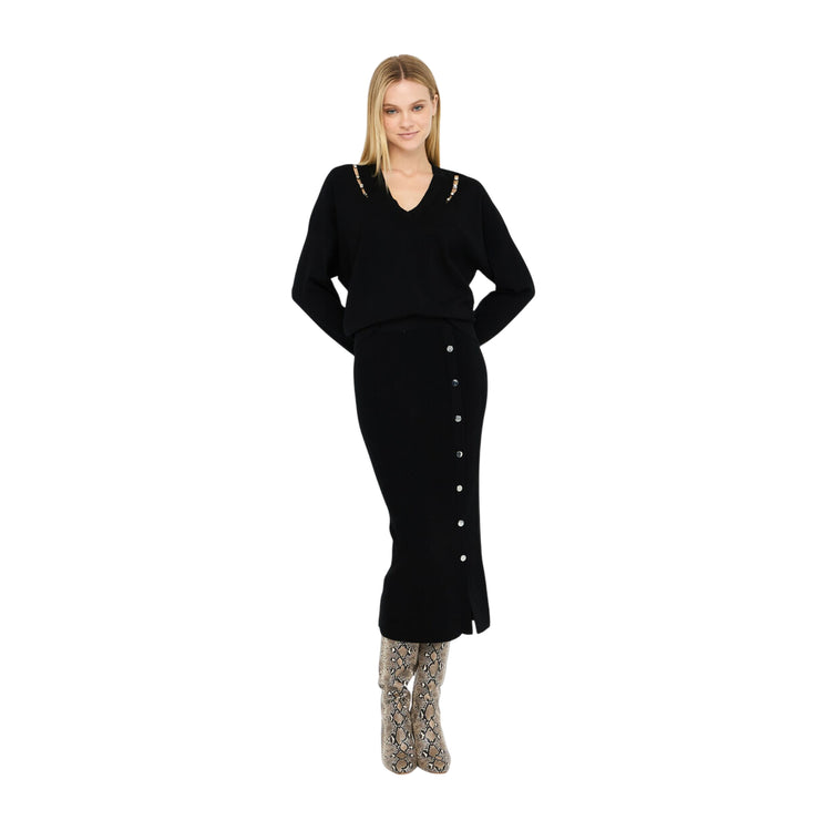 Gonna Donna lunga con bottoni Nero modella intera frontale
