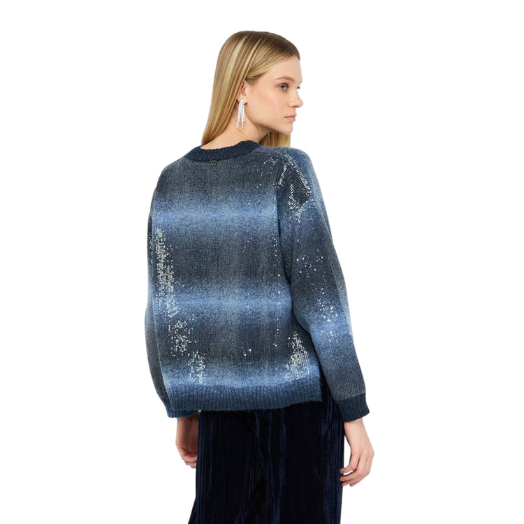 Maglia Donna sfumata con paillettes Blu modella retro