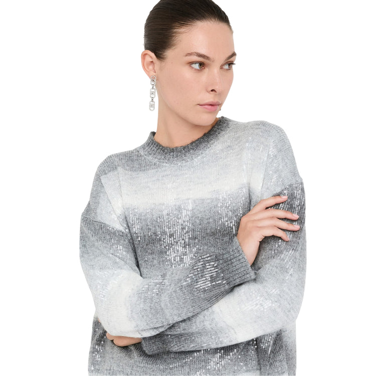 Maglione Donna Girocollo con paillettes modella frontale ravvicinata
