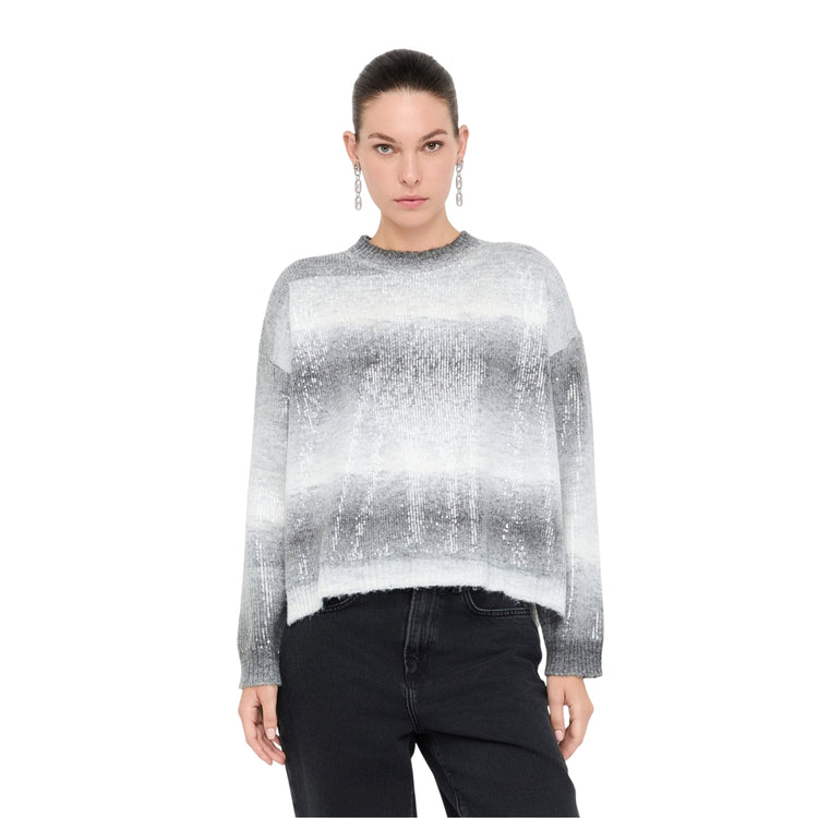 Maglione Donna Girocollo con paillettes modella frontale