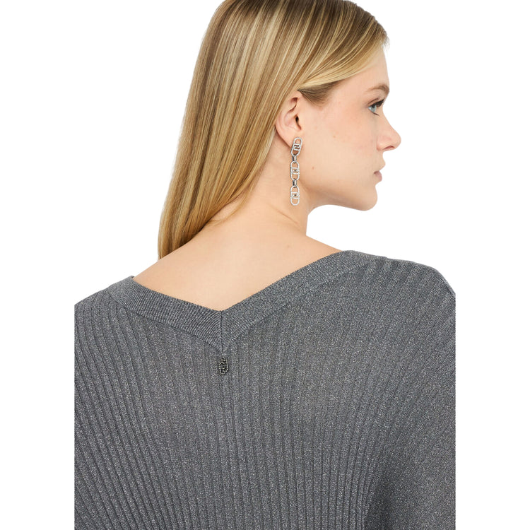 Maglia Donna a coste con scollo a V Grigio dettaglio retro