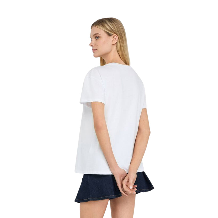 T-shirt Donna con grafica cane con strass Bianco modella retro