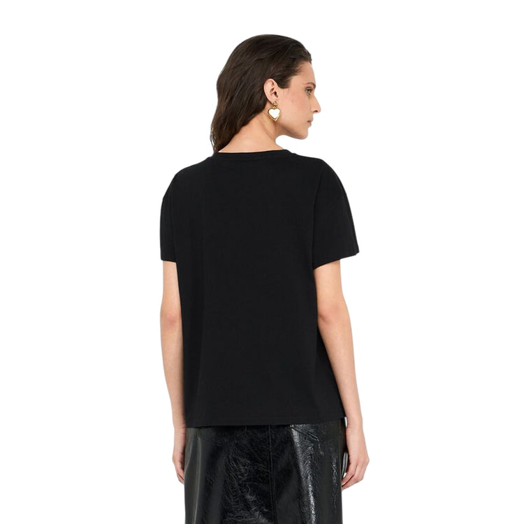 T-shirt Donna con grafica pinguino con paillettes Nero modella retro