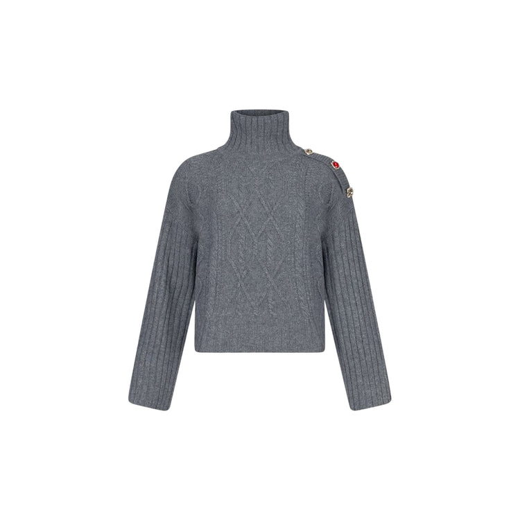 Dolcevita Donna in lana con bottoni gioiello Grigio