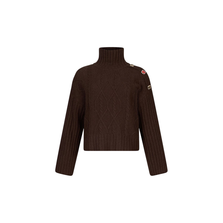 Dolcevita Donna in lana con bottoni gioiello Marrone