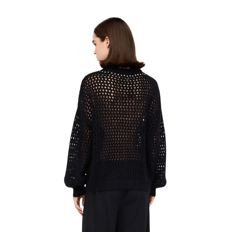 Maglia Donna lavorazione see-through Nero modella retro