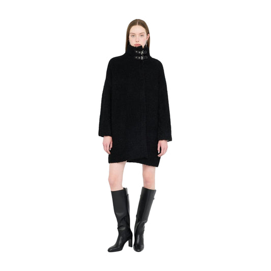 Cappotto Donna con colletto con fibbie Nero modella frontale