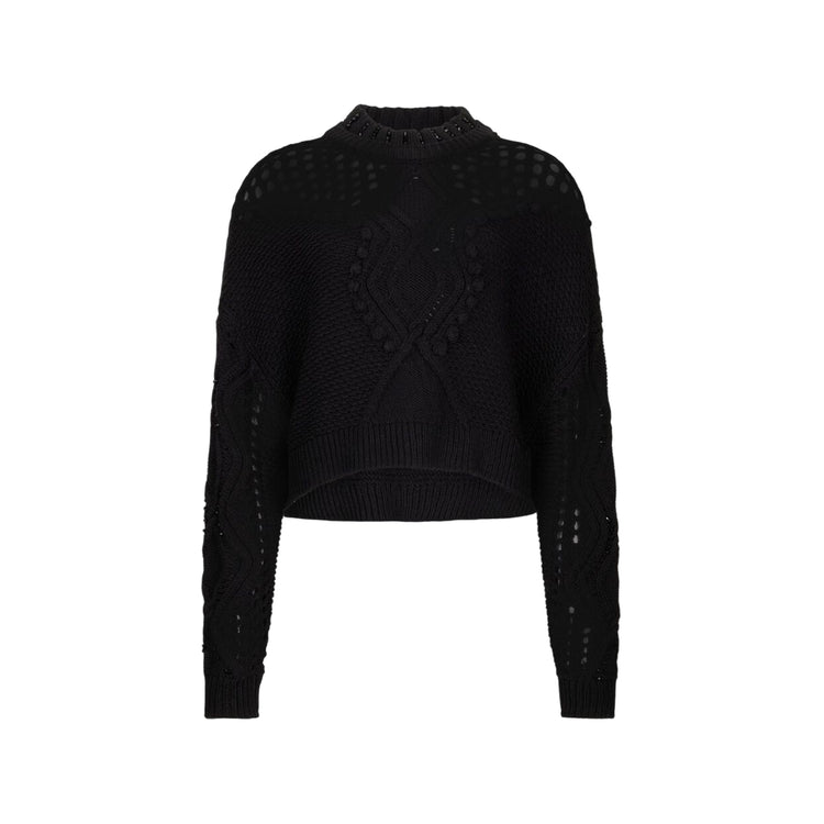 Maglia Donna in lana nera con traforature