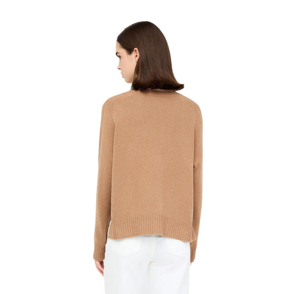 Maglia Donna in misto lana con intarsi Marrone modella retro