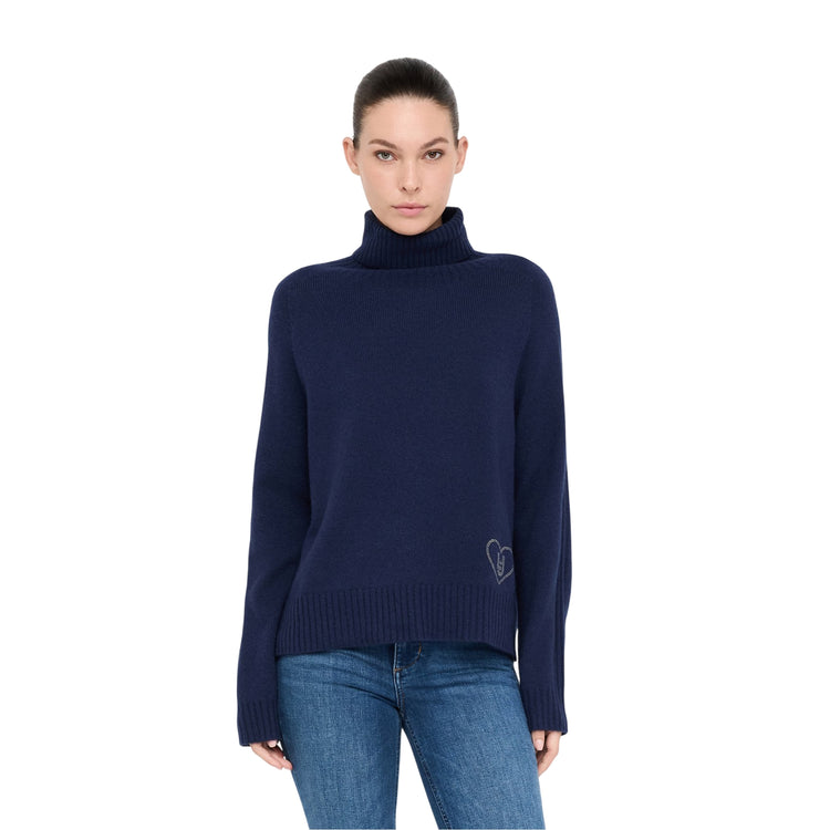 Dolcevita Donna in lana e cashmere dal fit morbido Blu modella frontale