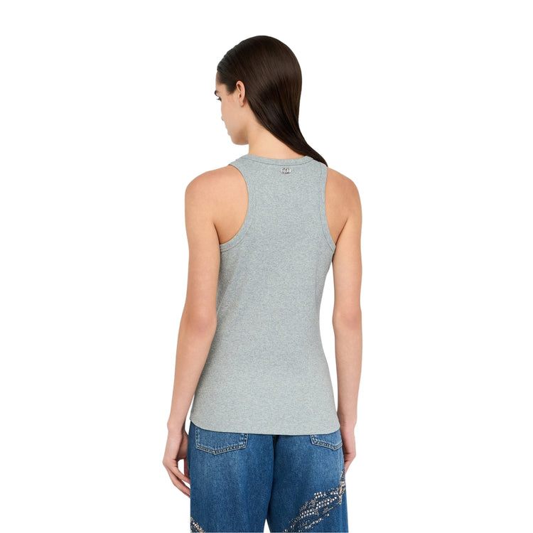 Top Donna con applicazioni gioiello Grigio modella retro