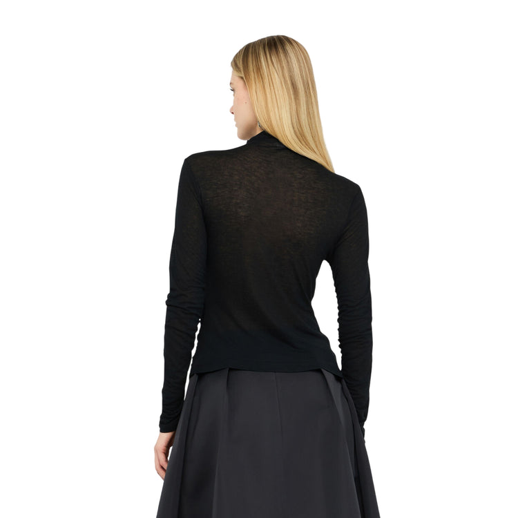 Top Donna arricciato in misto lana Nero modella retro