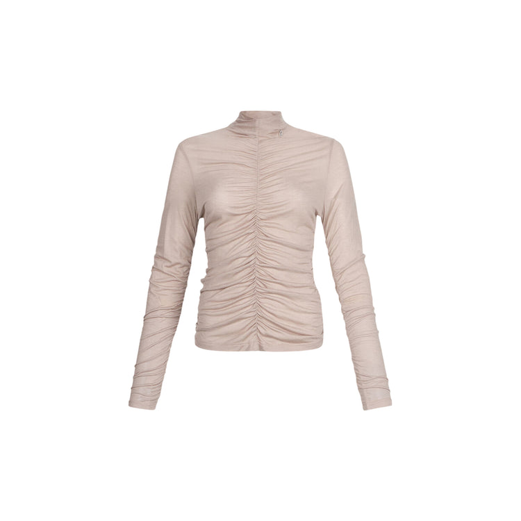 Top Donna arricciato in misto lana Beige