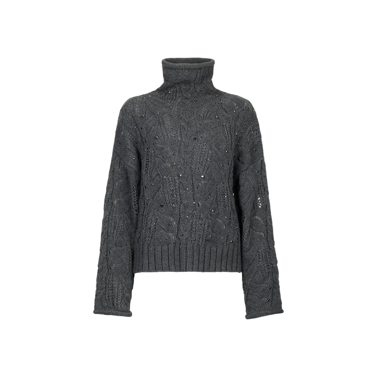 Dolcevita Donna grigio con pietre gioiello davanti