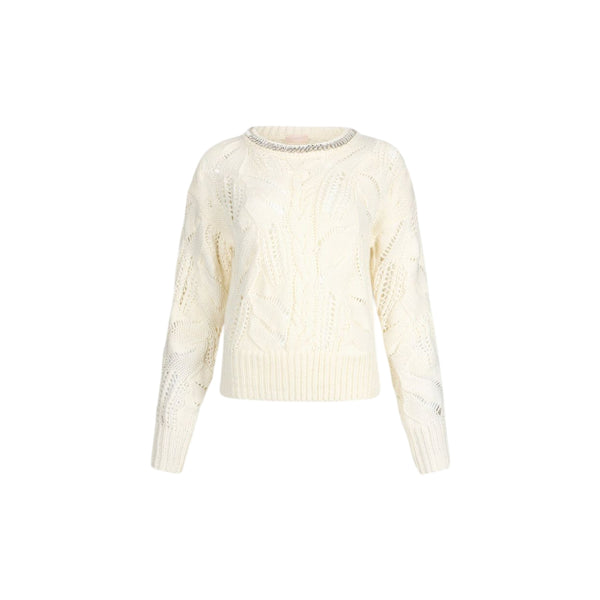 Maglione Donna traforato con gioiello al collo Bianco
