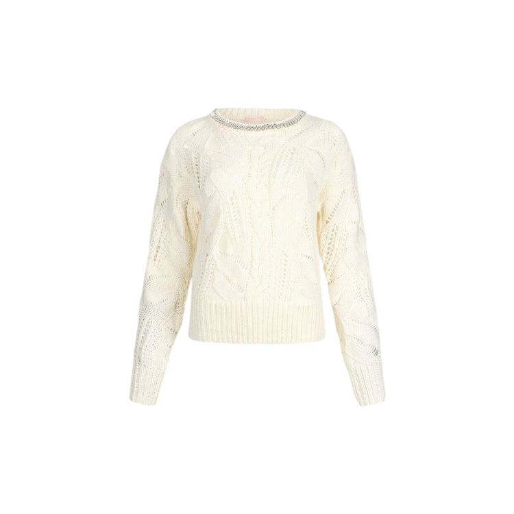 Maglione Donna traforato con gioiello al collo Bianco