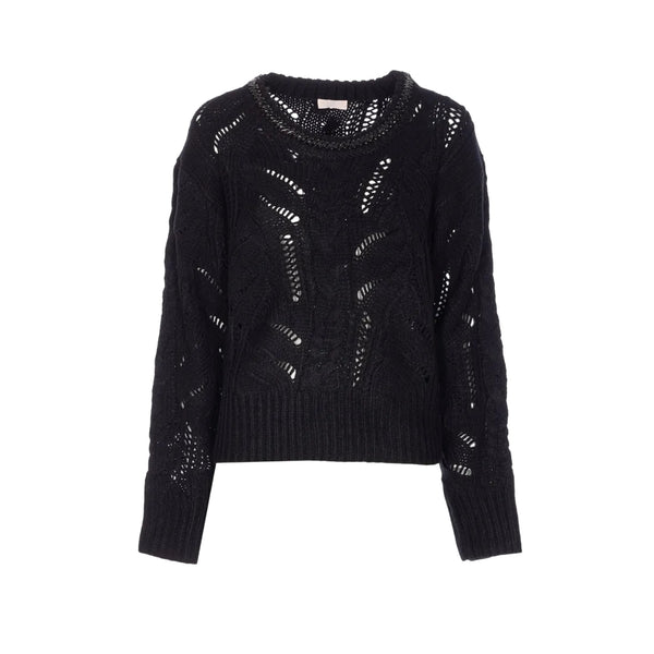 Maglione Donna traforato con gioiello al collo Nero