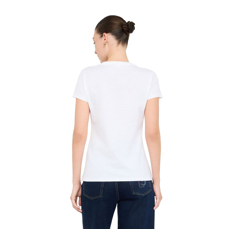 T-shirt Donna con logo e stampa davanti modella retro
