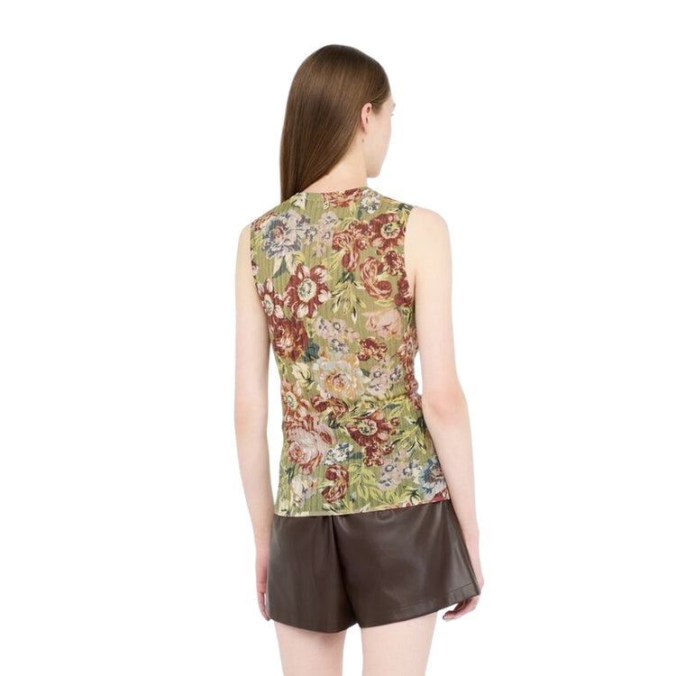 Top Donna a coste con stampa floreale modella retro