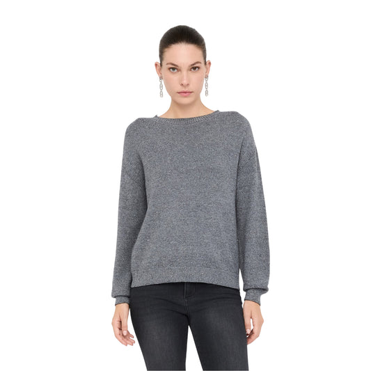 Maglia Donna a maniche lunghe con micro-paillettes modella frontale