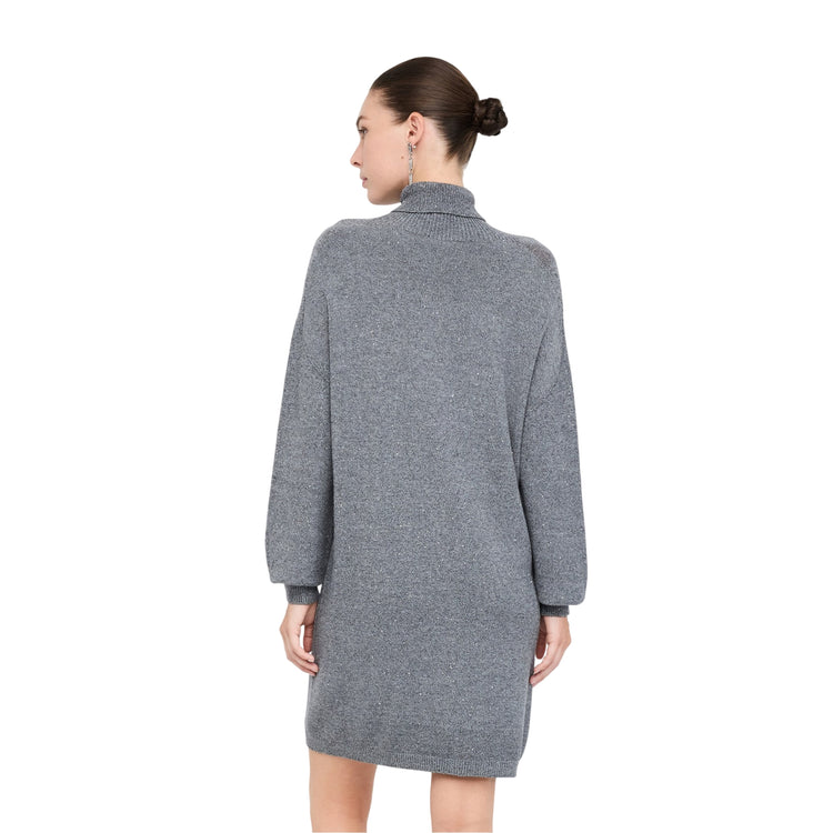Abito Donna in maglia con micro paillettes Grigio modella retro