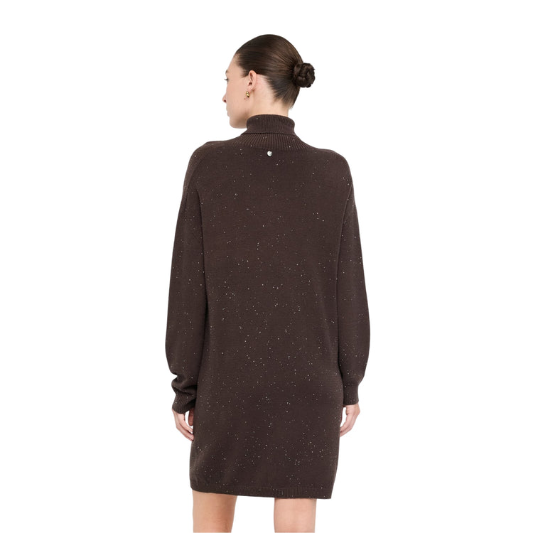 Abito Donna in maglia con micro paillettes Marrone modella retro