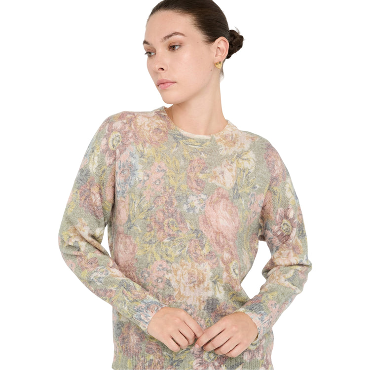 Maglia Donna in lana e alpaca floreale modella frontale ravvicinata