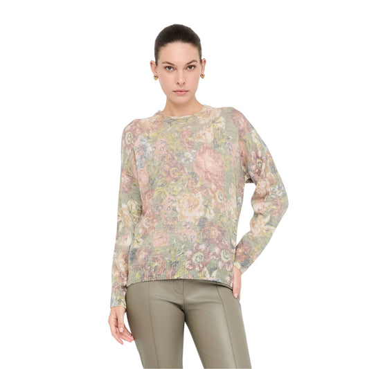 Maglia Donna in lana e alpaca floreale modella frontale