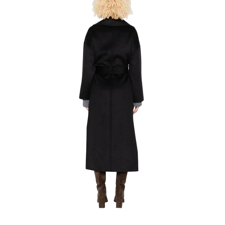 Cappotto lungo Donna con cintura sur ton Nero modella retro