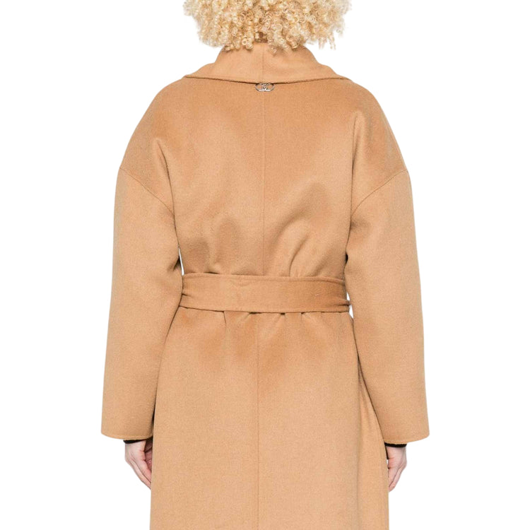 Cappotto lungo Donna con cintura sur ton marrone chiaro retro