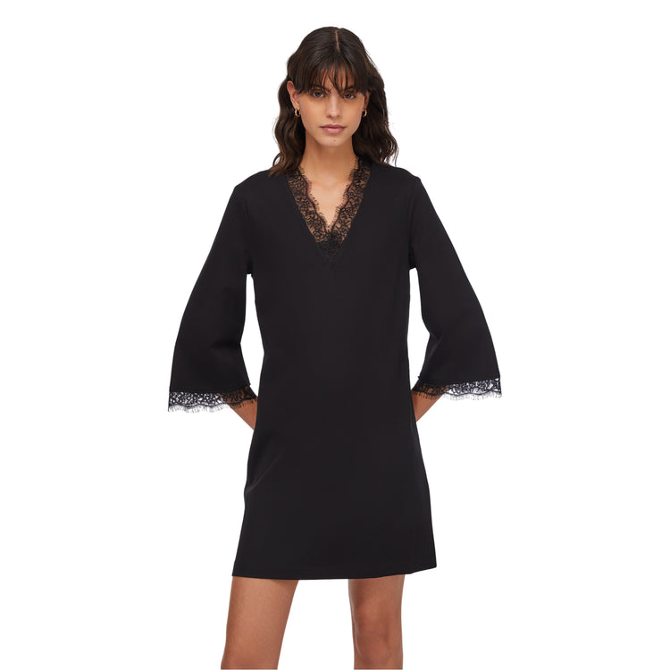 Abito corto Donna con dettagli in pizzo Nero modella frontale