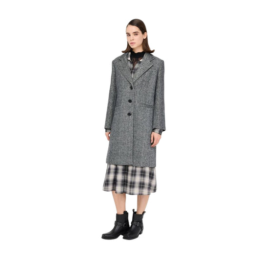 Cappotto Donna spinato in misto lana Grigio modella frontale