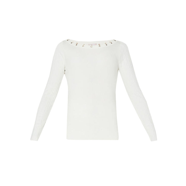 Women's sweater with eyelets at the neck