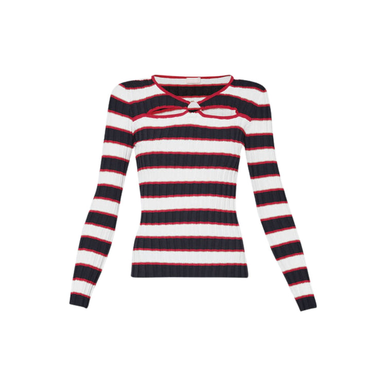 Pull femme rayé avec découpe