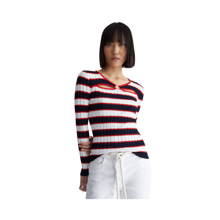Pull femme rayé avec découpe