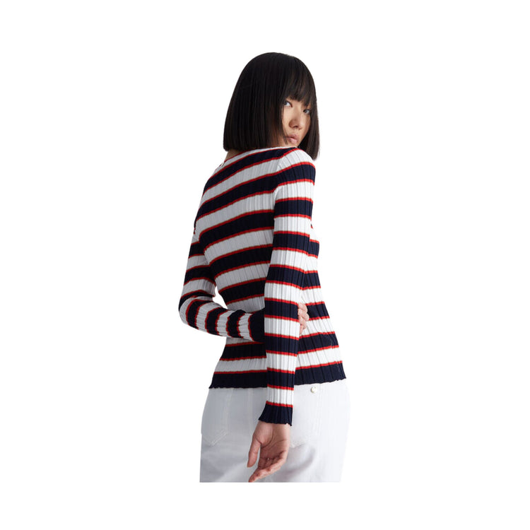 Pull femme rayé avec découpe