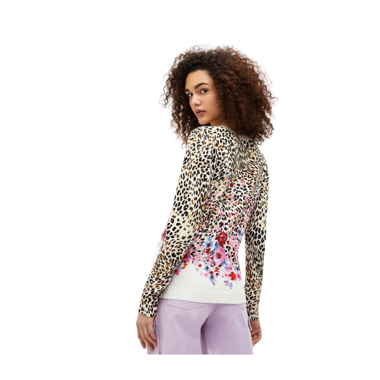 Pull animalier fleuri femme