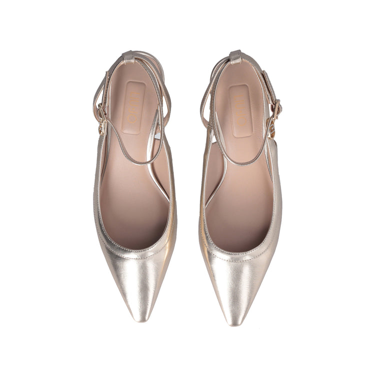 Slingback color oro con tacco basso