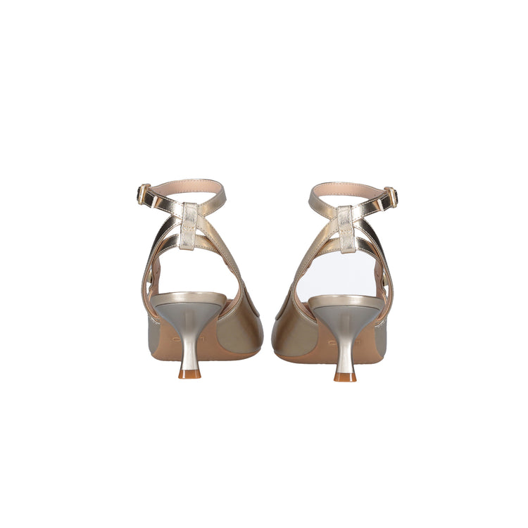 Slingback color oro con tacco basso retro