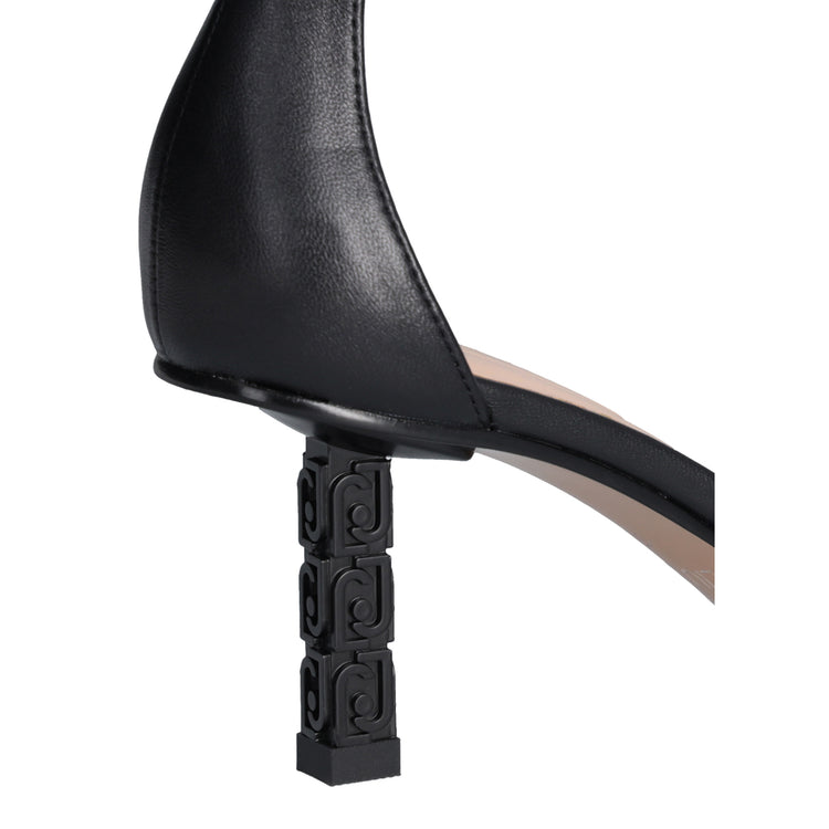 Sandali Donna con tacco logato Nero dettaglio tacco