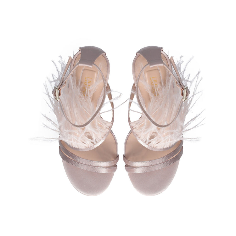 Sandali Donna eleganti con piume Rosa
