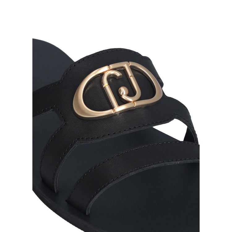 Ciabatte Donna Flat Nero con logo dettaglio